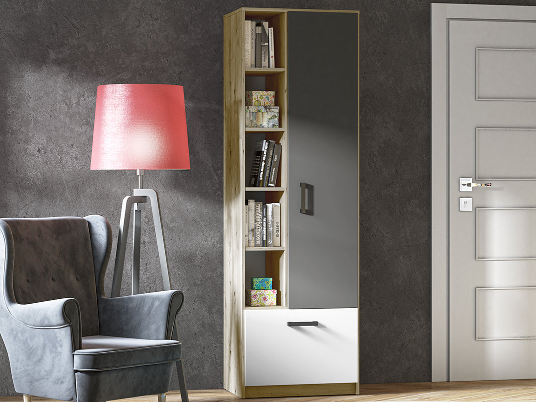 Armoire Moderne en Chêne Artisan et MDF Blanc + Anthracite avec Bordure ABS   Résistante à l'Humidité et aux Rayures|Dernières pièces|Decora Home