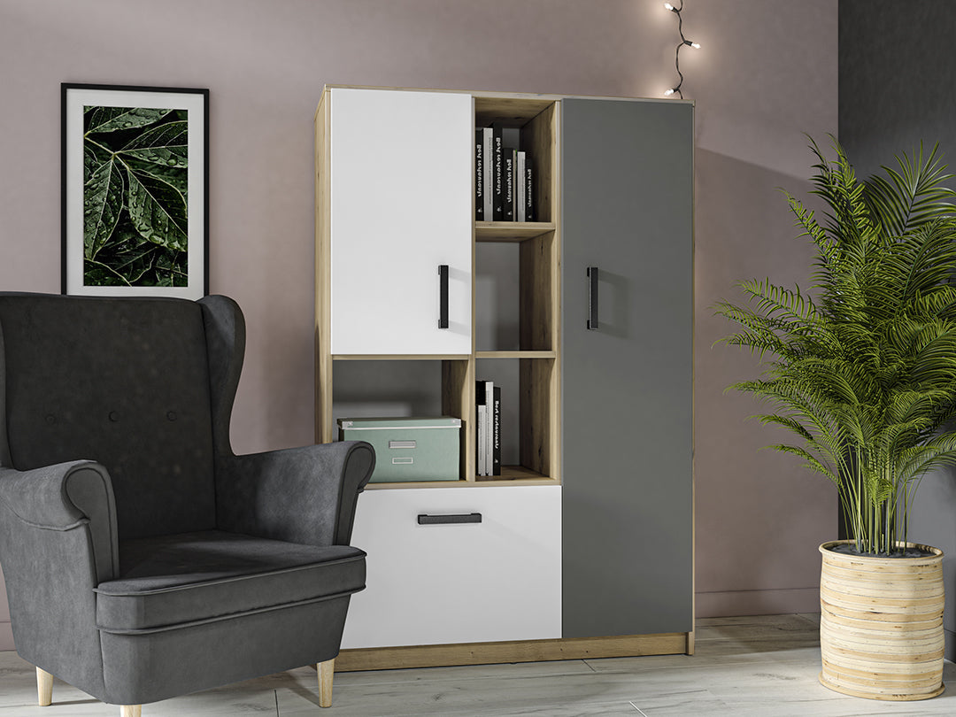 Étagère Murale Moderne en Chêne Artisan et MDF Blanc + Anthracite avec Bordure ABS|Dernières pièces|Decora Home