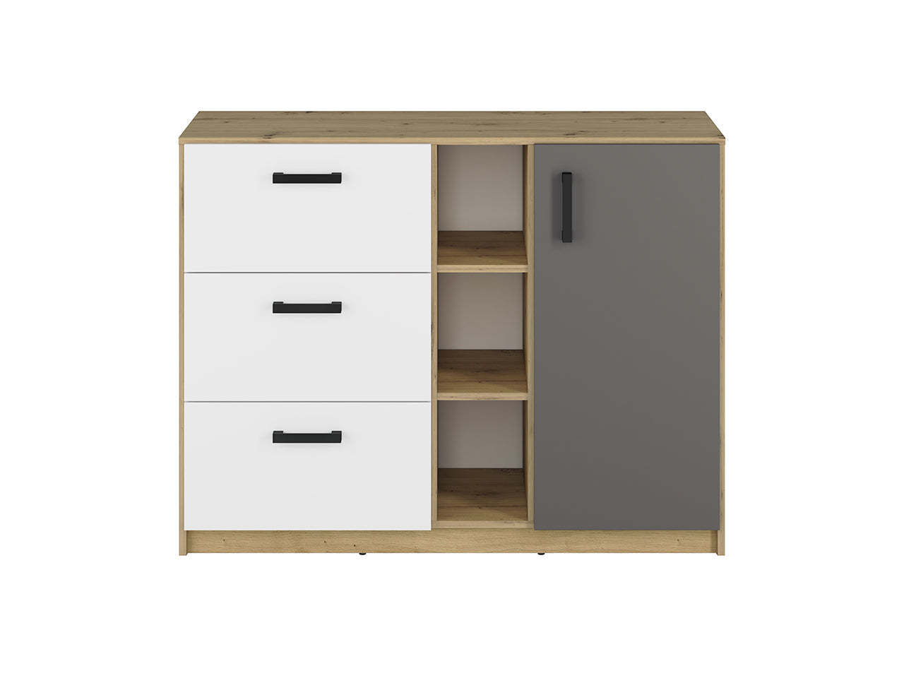Commode, Buffet, Buffet Moderne en Chêne Artisan et MDF Blanc + Anthracite avec Bordures ABS - Decora Home