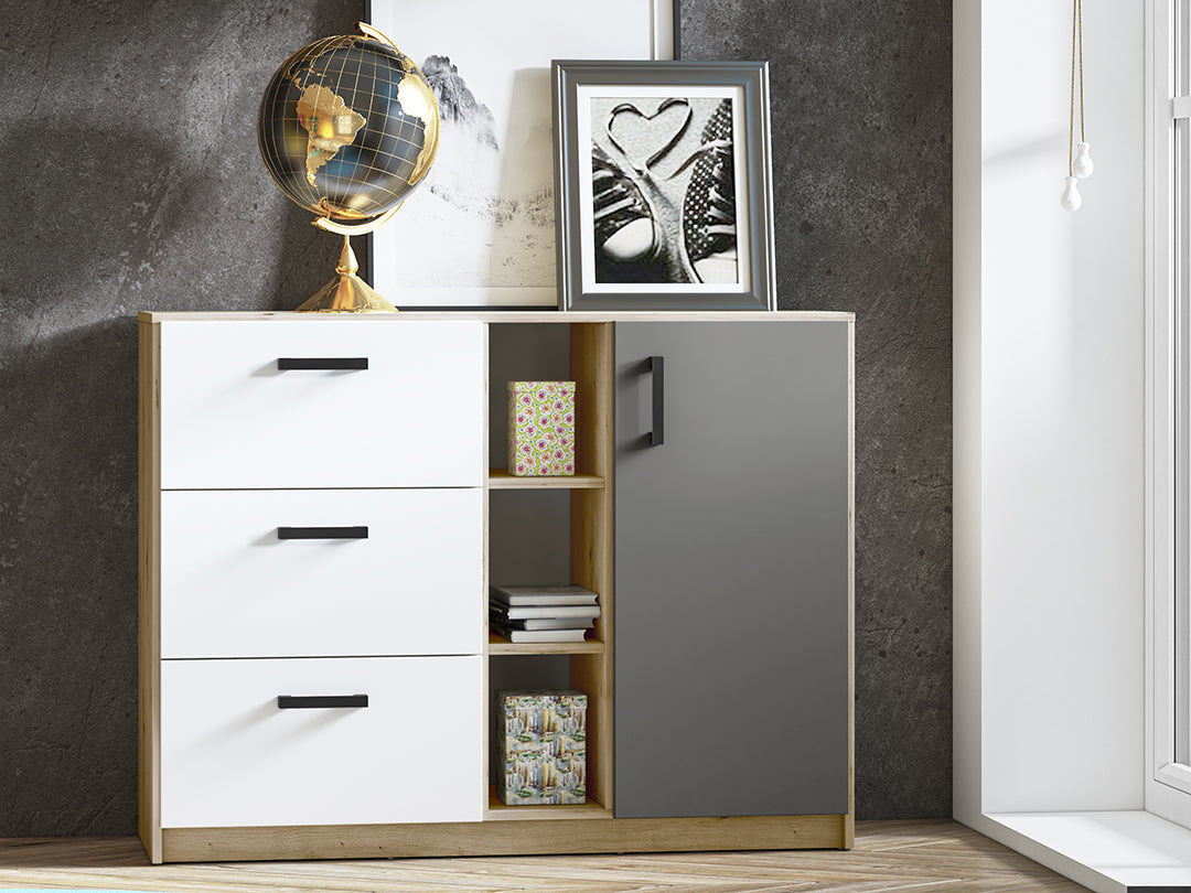 Buffet Moderne en Chêne Artisan et MDF Blanc + Anthracite avec Bordures ABS|Dernières pièces|Decora Home