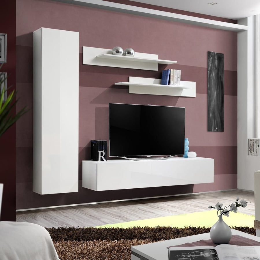 Composition TV FLY G 210cm - Blanc (Façades PVC Blanc Brillant)