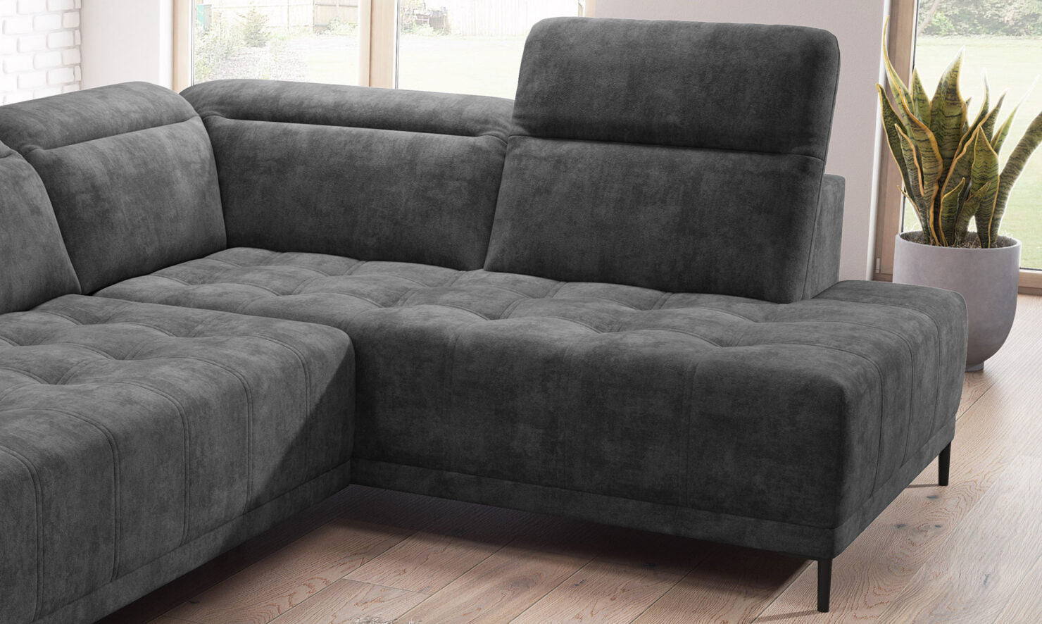 Canapé d'Angle Compact  – Confort Personnalisé avec Appuis-tête réglables et profondeur d'assise modulable électriquement - Decora Home