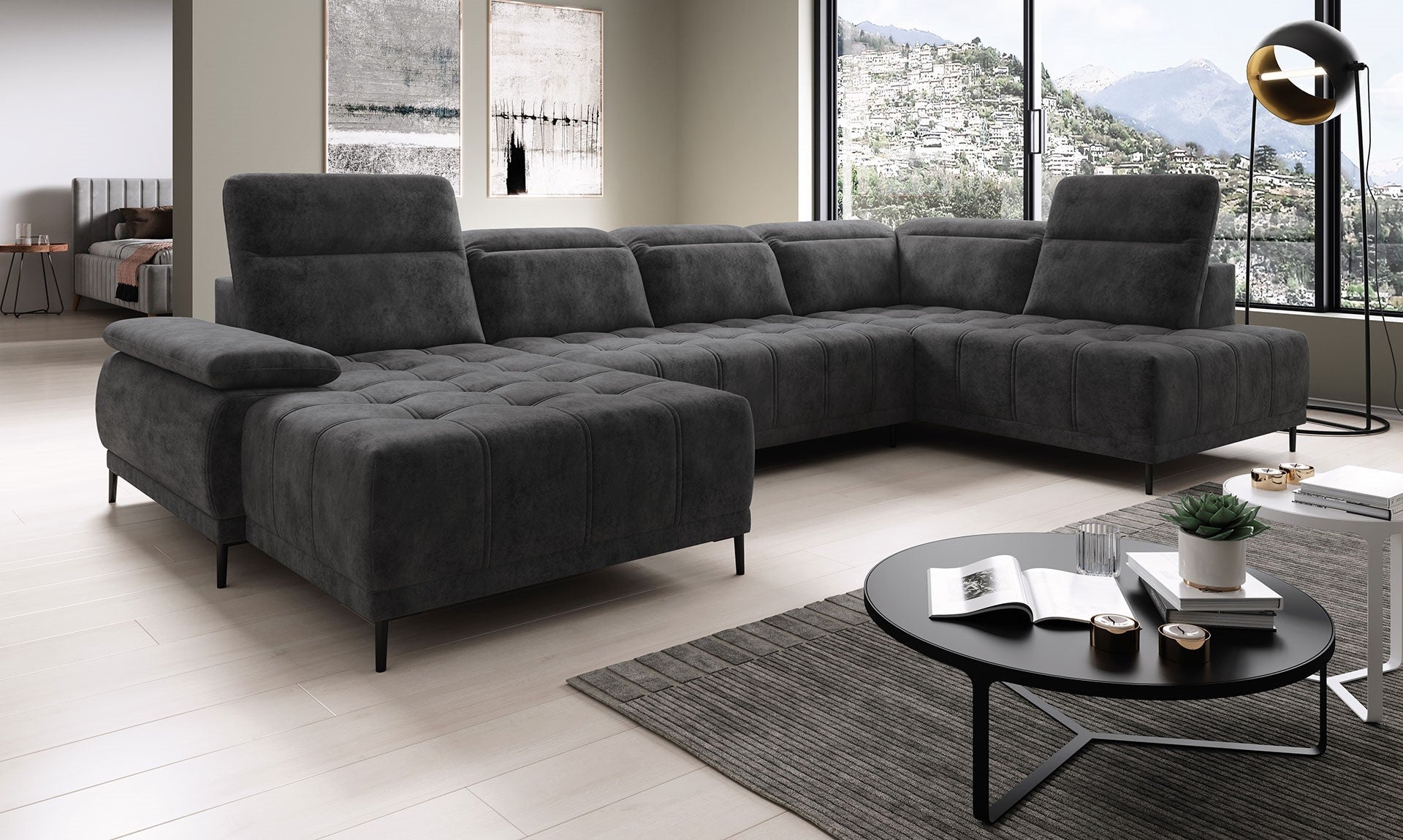 Canapé d'Angle Compact  – Confort Personnalisé avec Appuis tête réglables et profondeur d'assise modulable électriquement|Offre Spéciale|Decora Home