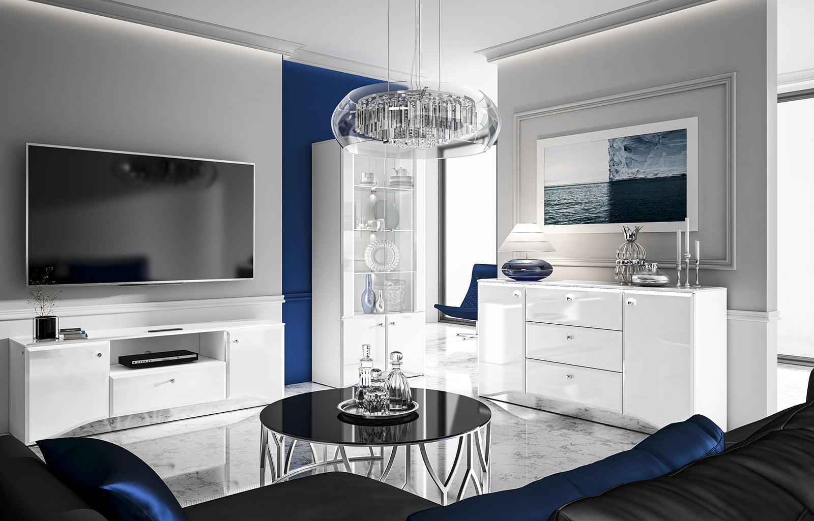 Commode, Buffet, Buffet Moderne en Blanc Brillant avec Bordure ABS Durable et Tiroirs Spacieux - Decora Home