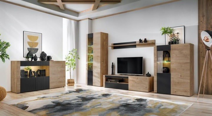 Meuble TV ARON 160cm avec Cheminée Bioéthanol Intégrée - Chêne Ribbeck — vue 6