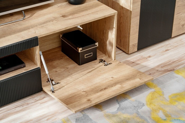 Meuble TV ARON 160cm avec Cheminée Bioéthanol Intégrée - Chêne Ribbeck — vue 8
