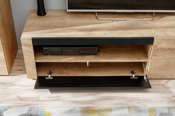 Meuble TV ARON 160cm avec Cheminée Bioéthanol Intégrée - Chêne Ribbeck — vue 9