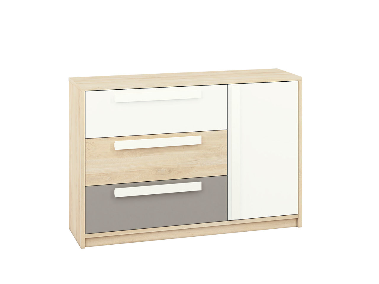 Buffet moderne en Hêtre Fjord et Blanc avec tiroirs renforcés   Design élégant et rangement optimisé|Offre Spéciale|Decora Home