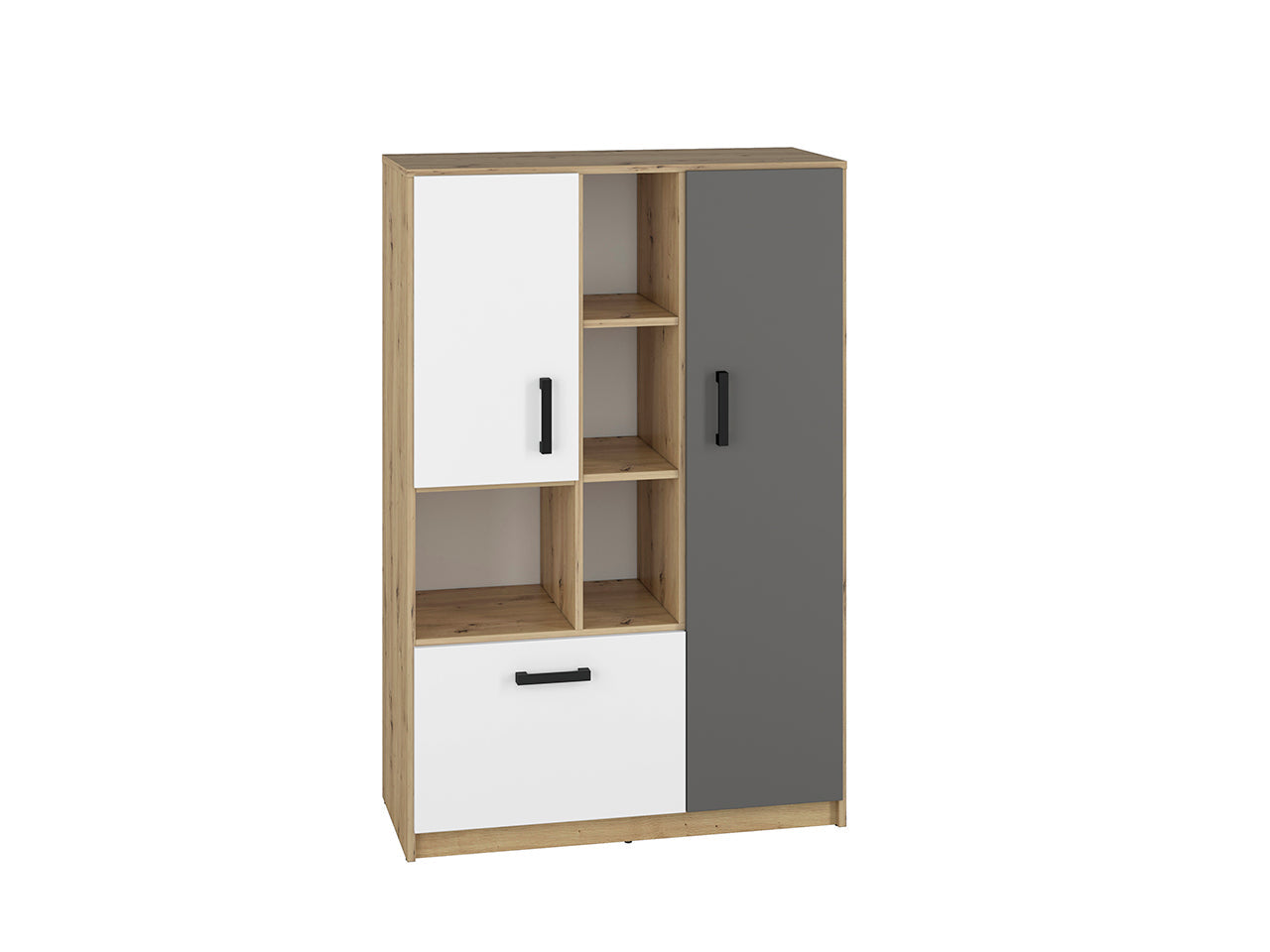 Étagère Murale Moderne en Chêne Artisan et MDF Blanc + Anthracite avec Bordure ABS - Decora Home