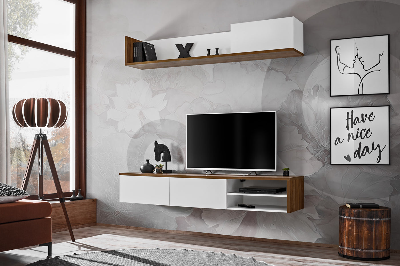 Composition TV DALLAS 180cm - Anthracite, Flagstaff Oak