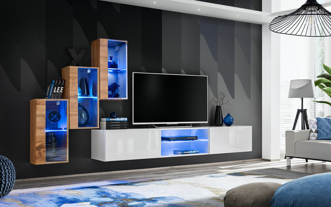 Composition TV SWITCH XXII 240cm - Blanc (Façades PVC Blanc Brillant)