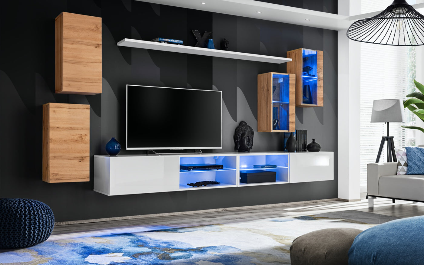 Composition TV SWITCH XXV 280cm - Blanc (Façades PVC Blanc Brillant)