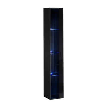 SWITCH XVI hanging wall unit, noir brillant with chêne Wotan, slatted fronts — vue 2