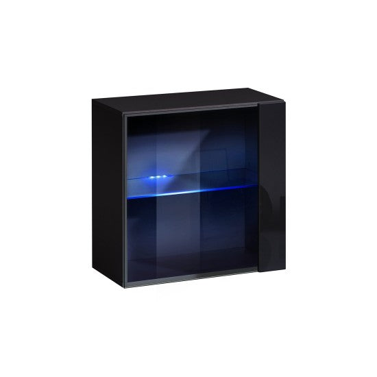 Composition TV SWITCH XIV 320cm avec Chêne Wotan - Noir Brillant, Façades Rainurées — vue 4