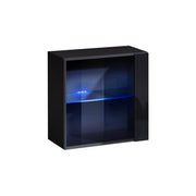Composition TV SWITCH XIV 320cm avec Chêne Wotan - Noir Brillant, Façades Rainurées — vue 4