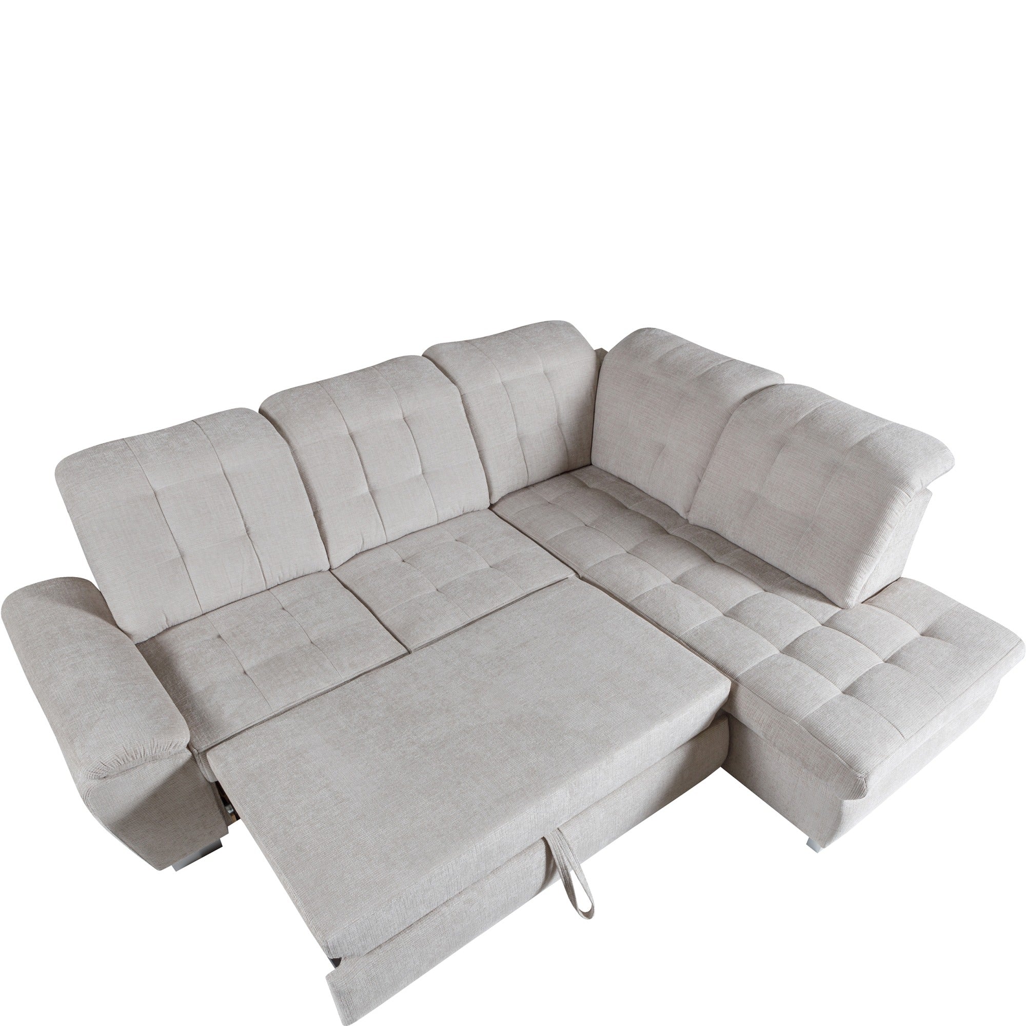 Canapé d’angle convertible en velours beige avec coffre et lit intégré - Decora Home