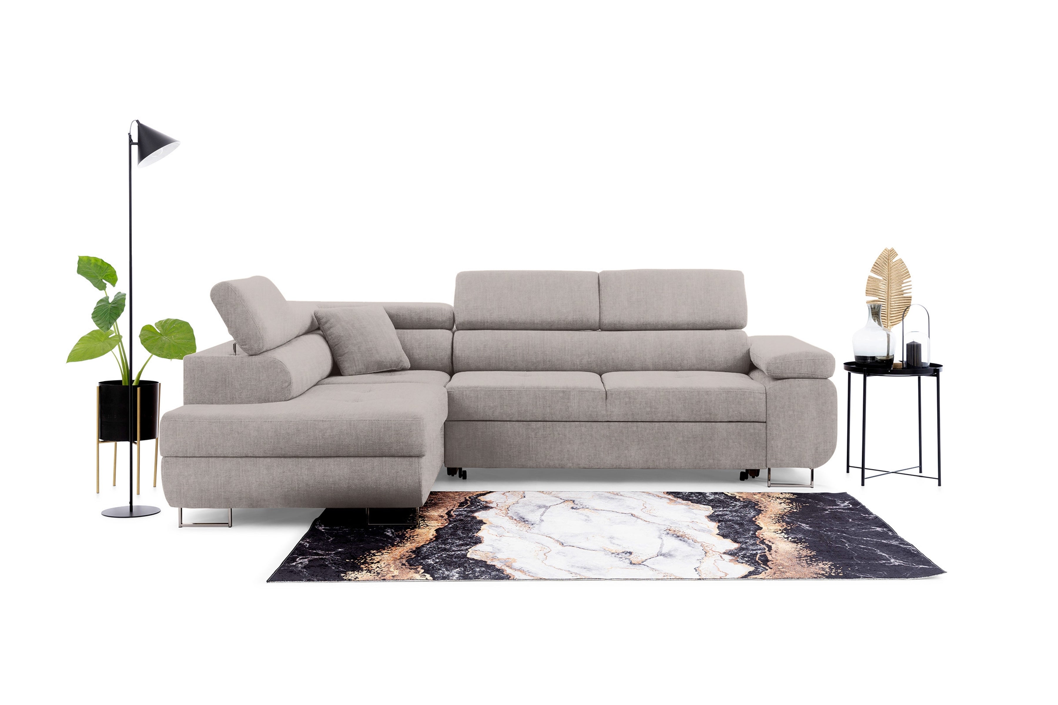 Canapé d'angle gauche en velours , convertible avec rangement intégré – Élégance et confort pour votre salon