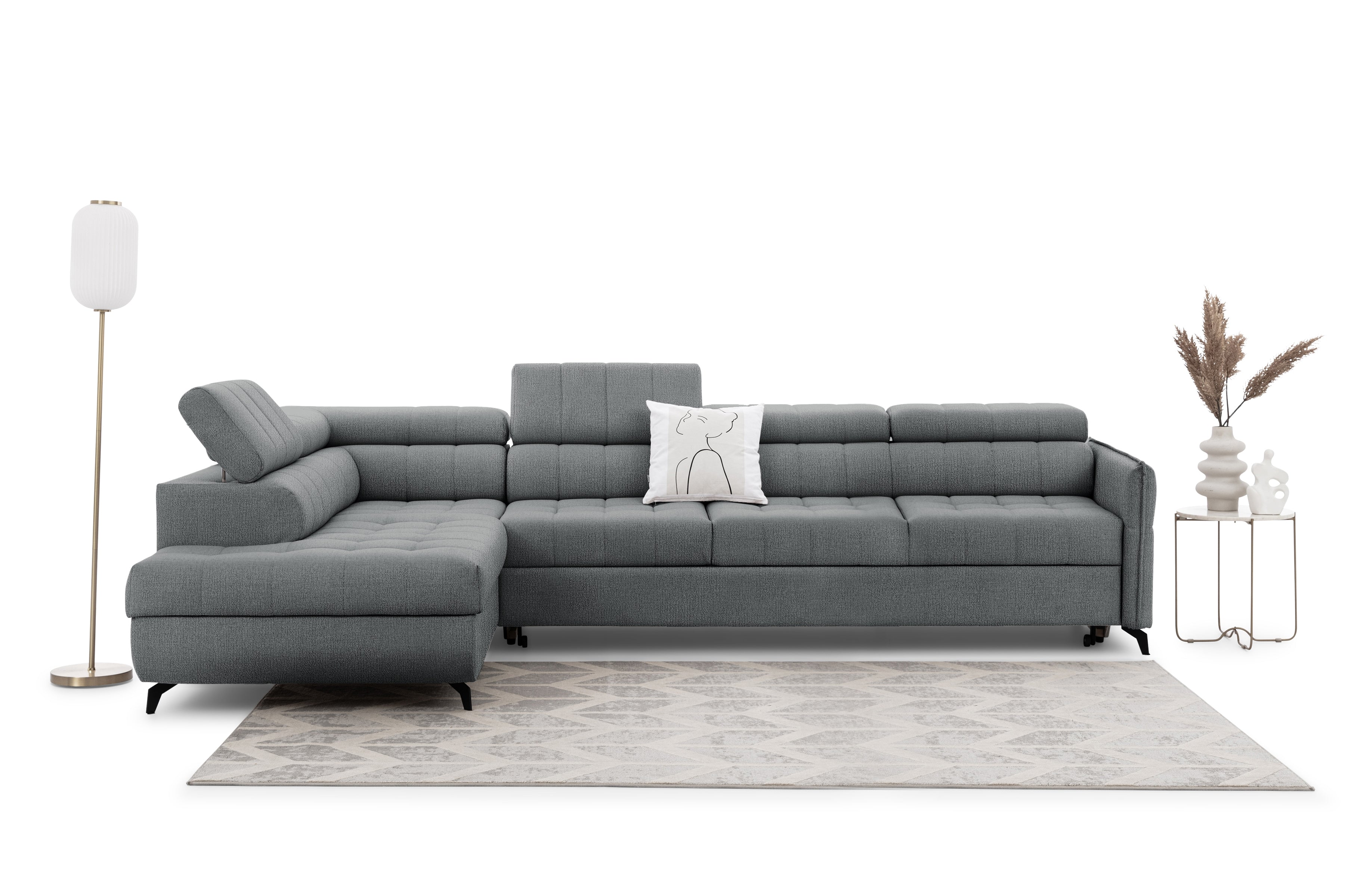 Canapé d'angle L Convertible avec Rangement – Chenille Beige ou Gris – Confort et Élégance