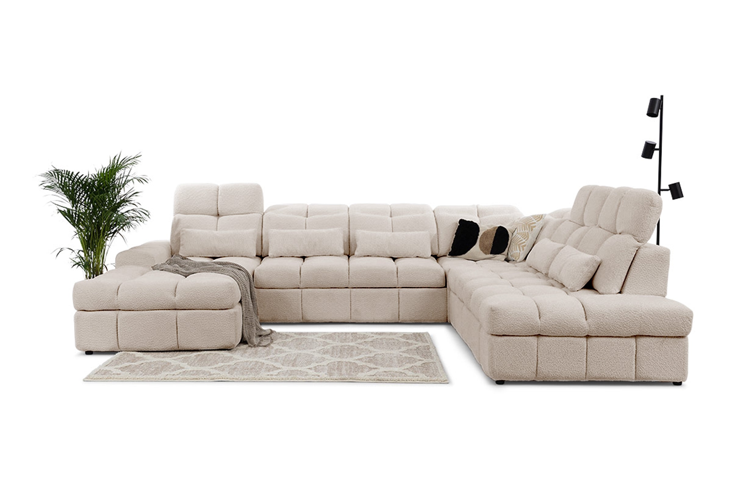 Canapé d'angle avec fonction couchage Magnelio U II côté droit - boucle beige Catch me 2
