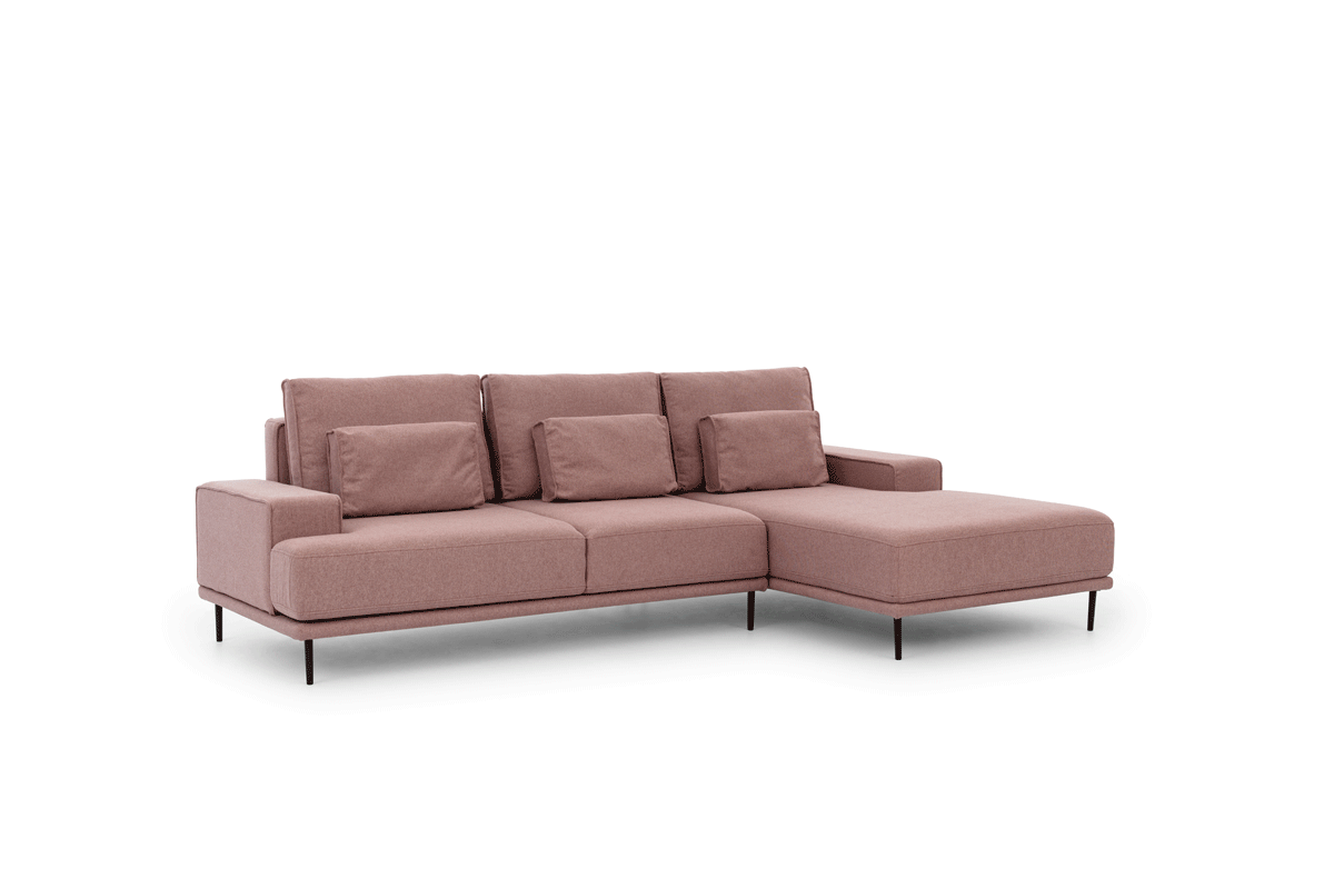 Canapé-lit d'angle droit  - Galon Austin 6 rose / Pieds noirs|Prix cassé|Decora Home