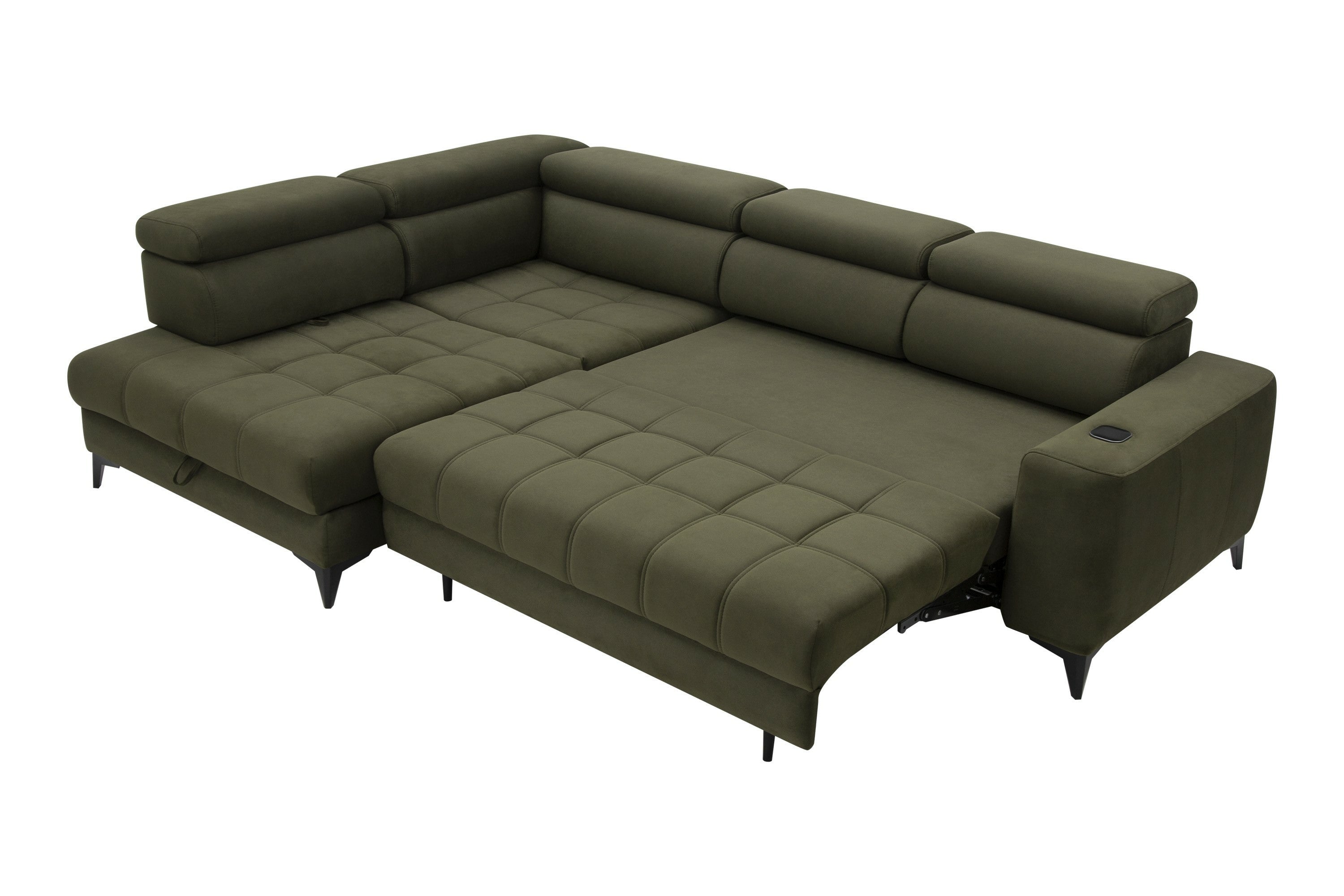Canapé d’angle fonction couchage, rangement et chargeur téléphone à induction - Decora Home