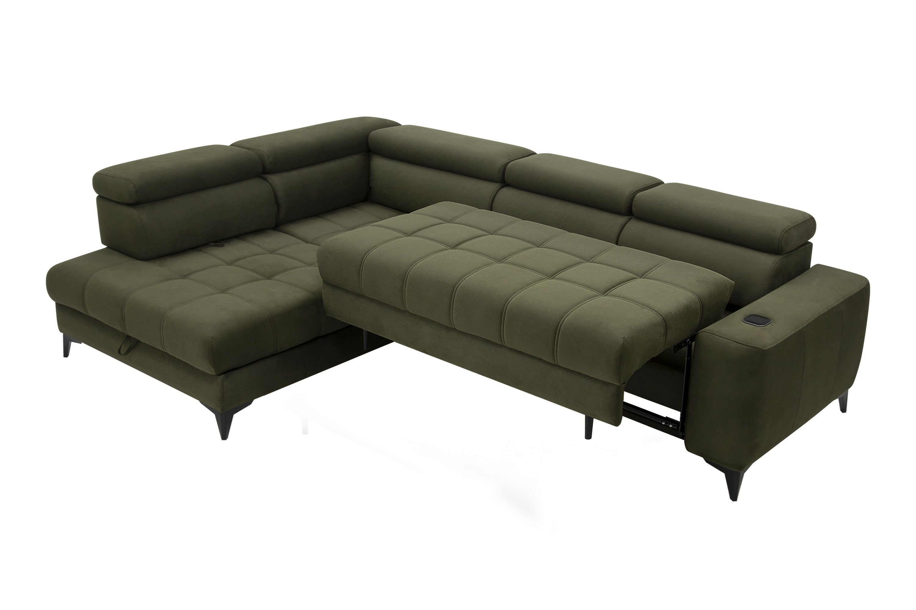 Canapé d’angle fonction couchage, rangement et chargeur téléphone à induction - Decora Home