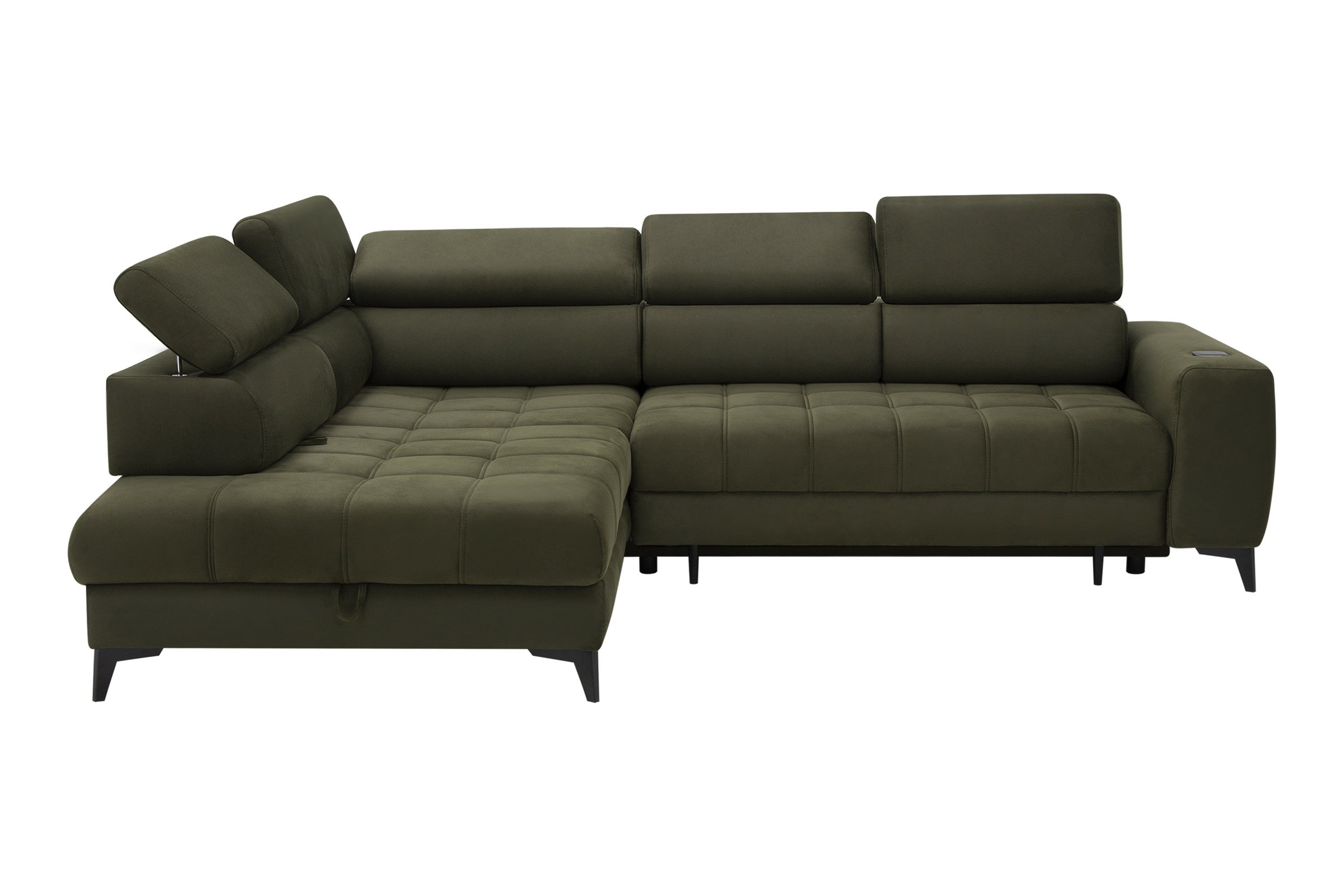 Canapé d’angle fonction couchage, rangement et chargeur téléphone à induction - Decora Home