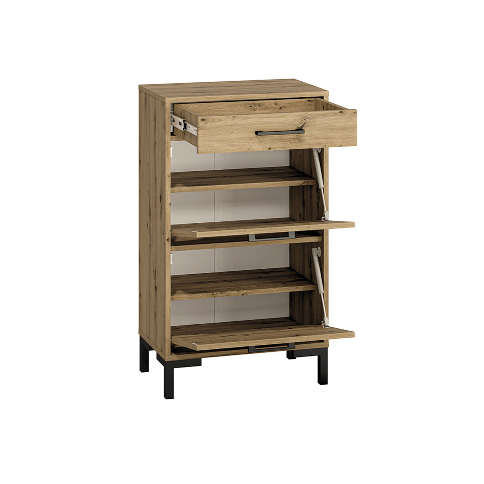 Meuble à Chaussures Compact – Finition Chêne Artisanal & Ouverture Totale des Tiroirs - Decora Home