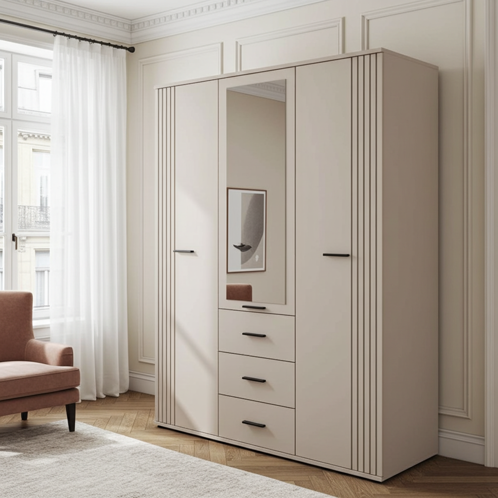 Armoire SIGMA 135 191cm avec 3 Portes avec Miroir - Cachemire — vue 8