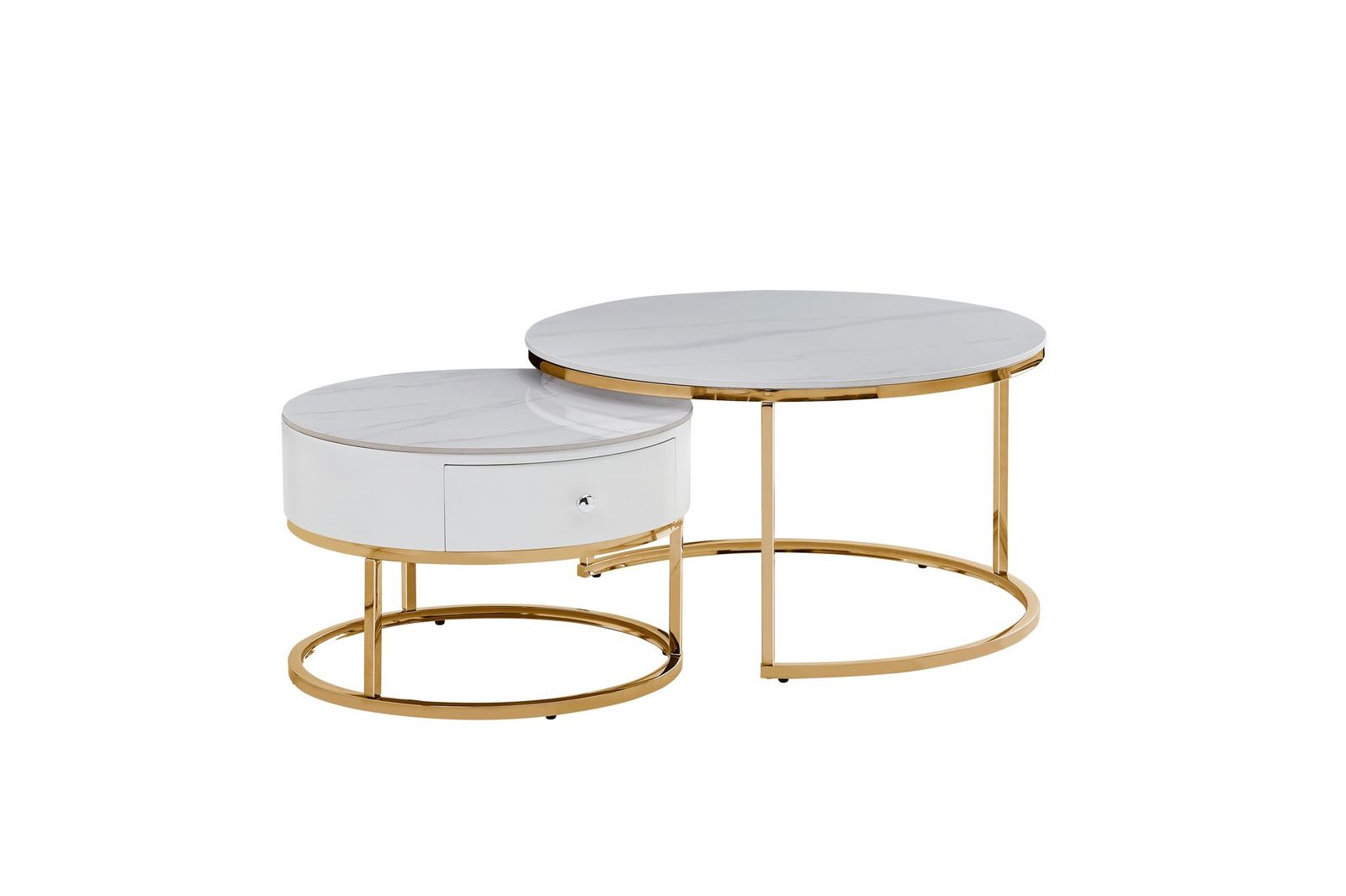 TABLE BASSE GIGOGNE NOVELA PIED GOLD PLATEAU CERAMIQUE MARBRE BLANC 80+60