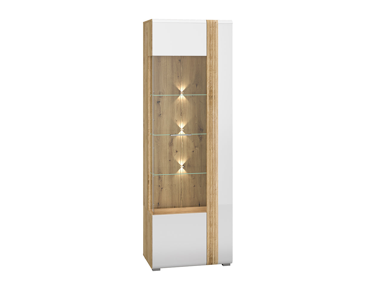 Vitrine Contemporaine en Chêne Castello et MDF Blanc Brillant avec Rétroéclairage - Decora Home