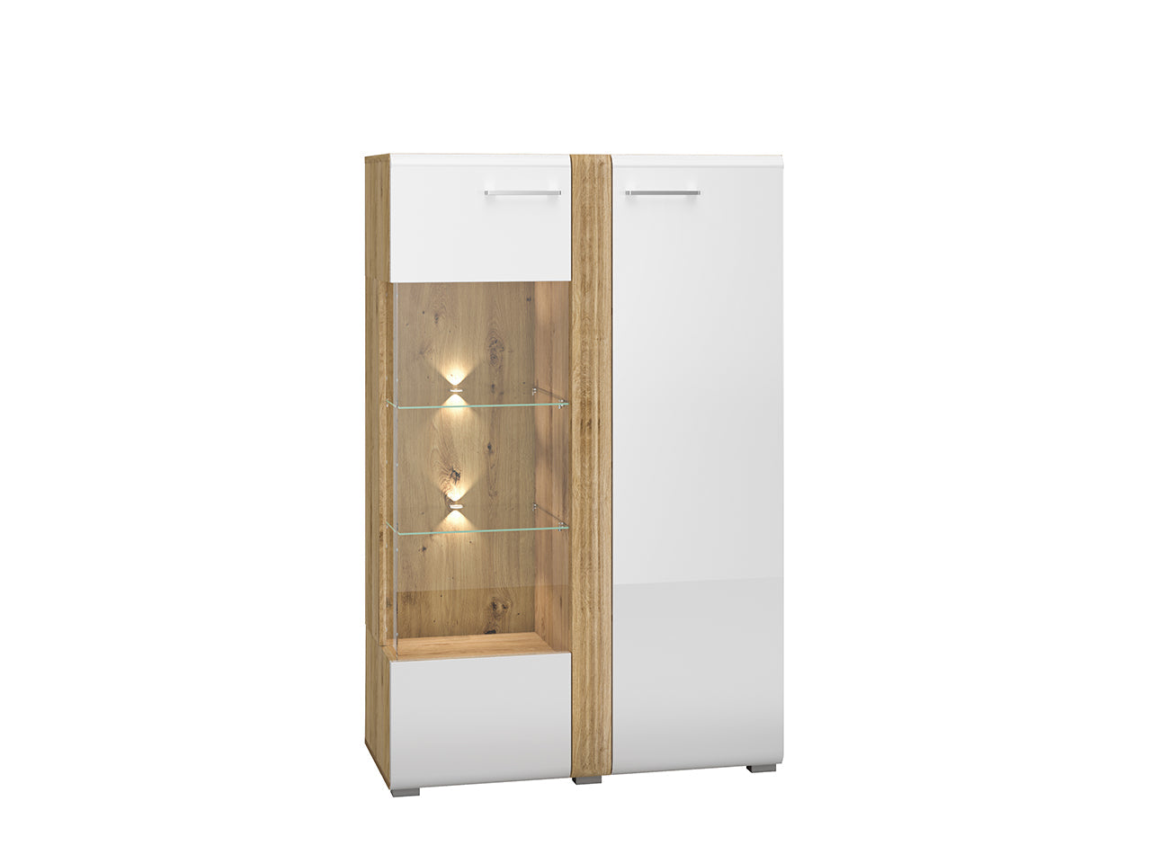 Vitrine Basse en Chêne Castello & Blanc Brillant – Élégance et Robustesse - Decora Home