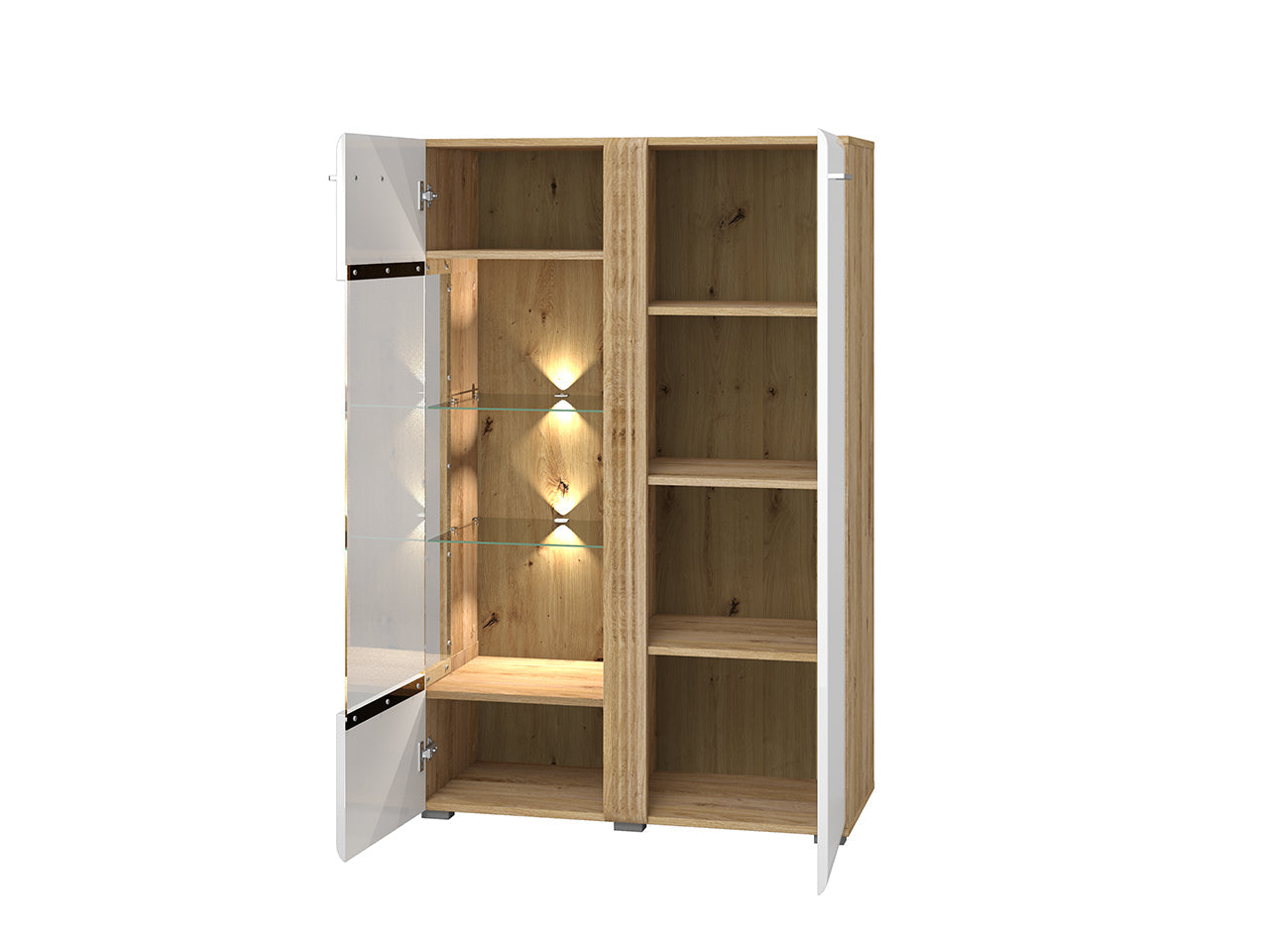Vitrine Basse en Chêne Castello & Blanc Brillant – Élégance et Robustesse - Decora Home