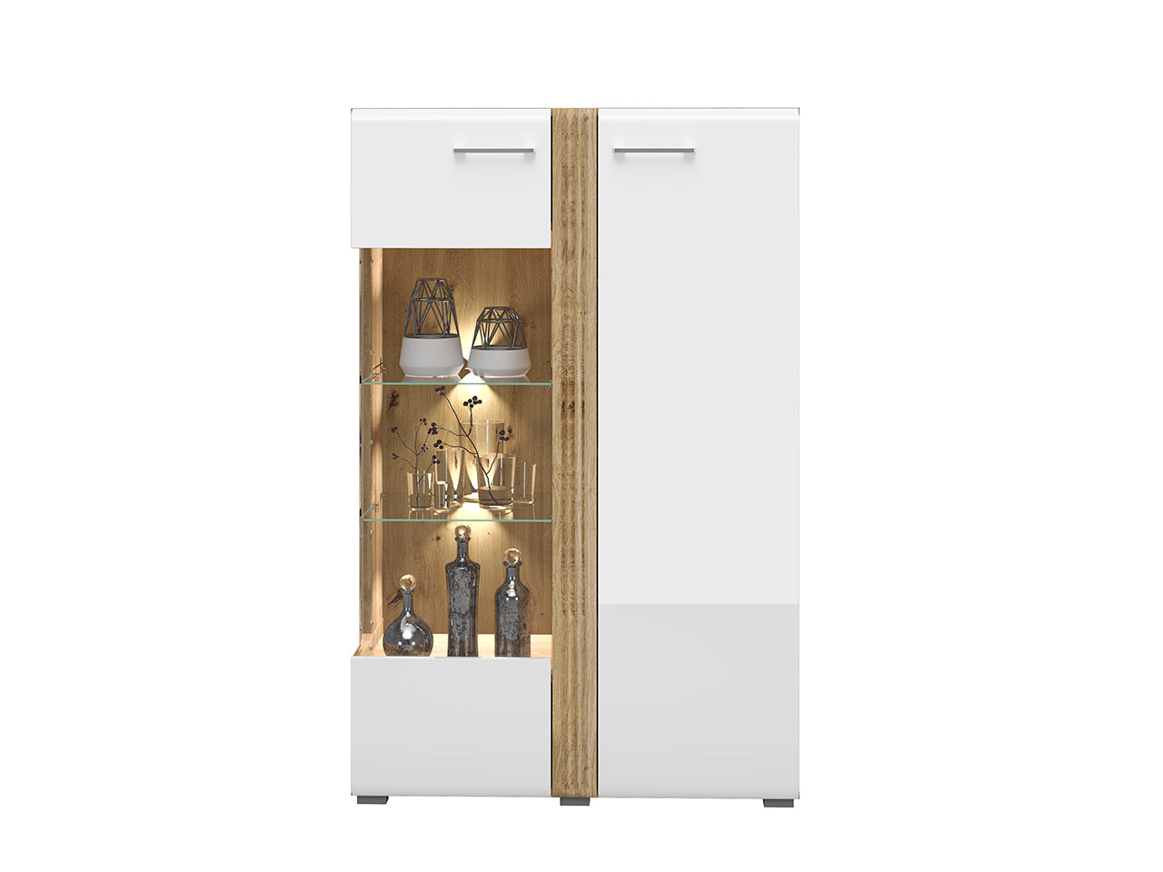 Vitrine Basse en Chêne Castello & Blanc Brillant – Élégance et Robustesse - Decora Home