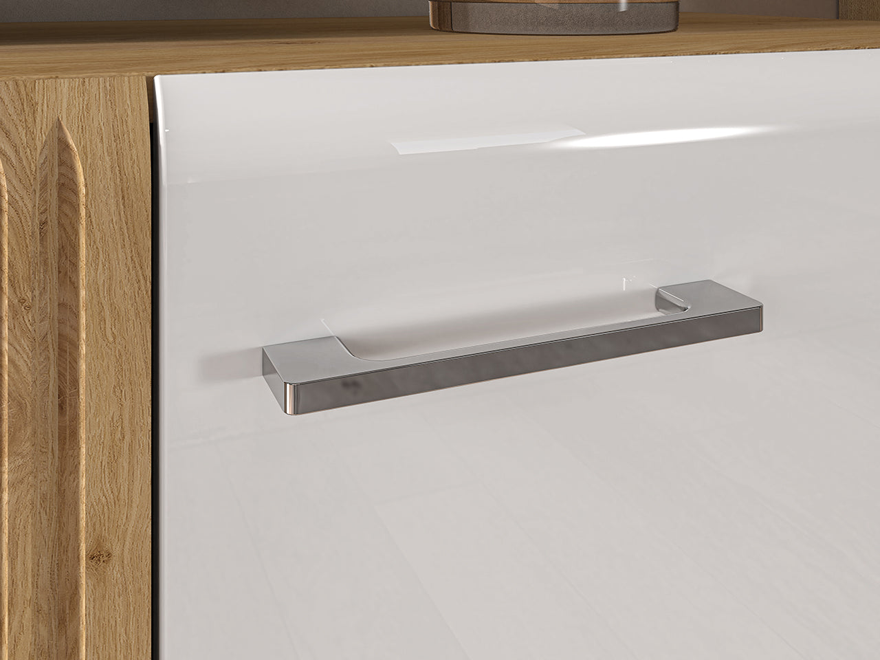 Vitrine Basse en Chêne Castello & Blanc Brillant – Élégance et Robustesse - Decora Home