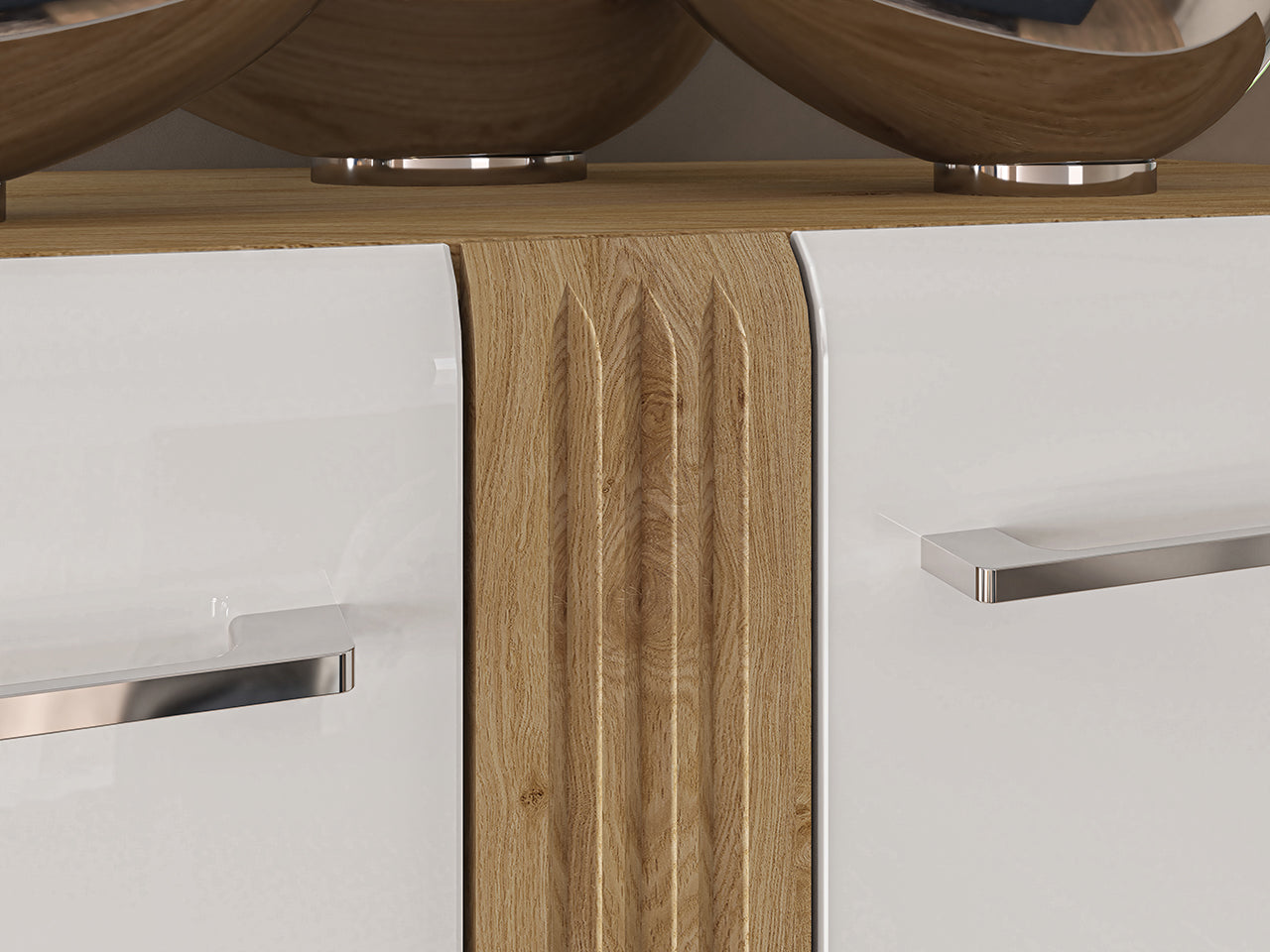Vitrine Basse en Chêne Castello & Blanc Brillant – Élégance et Robustesse - Decora Home