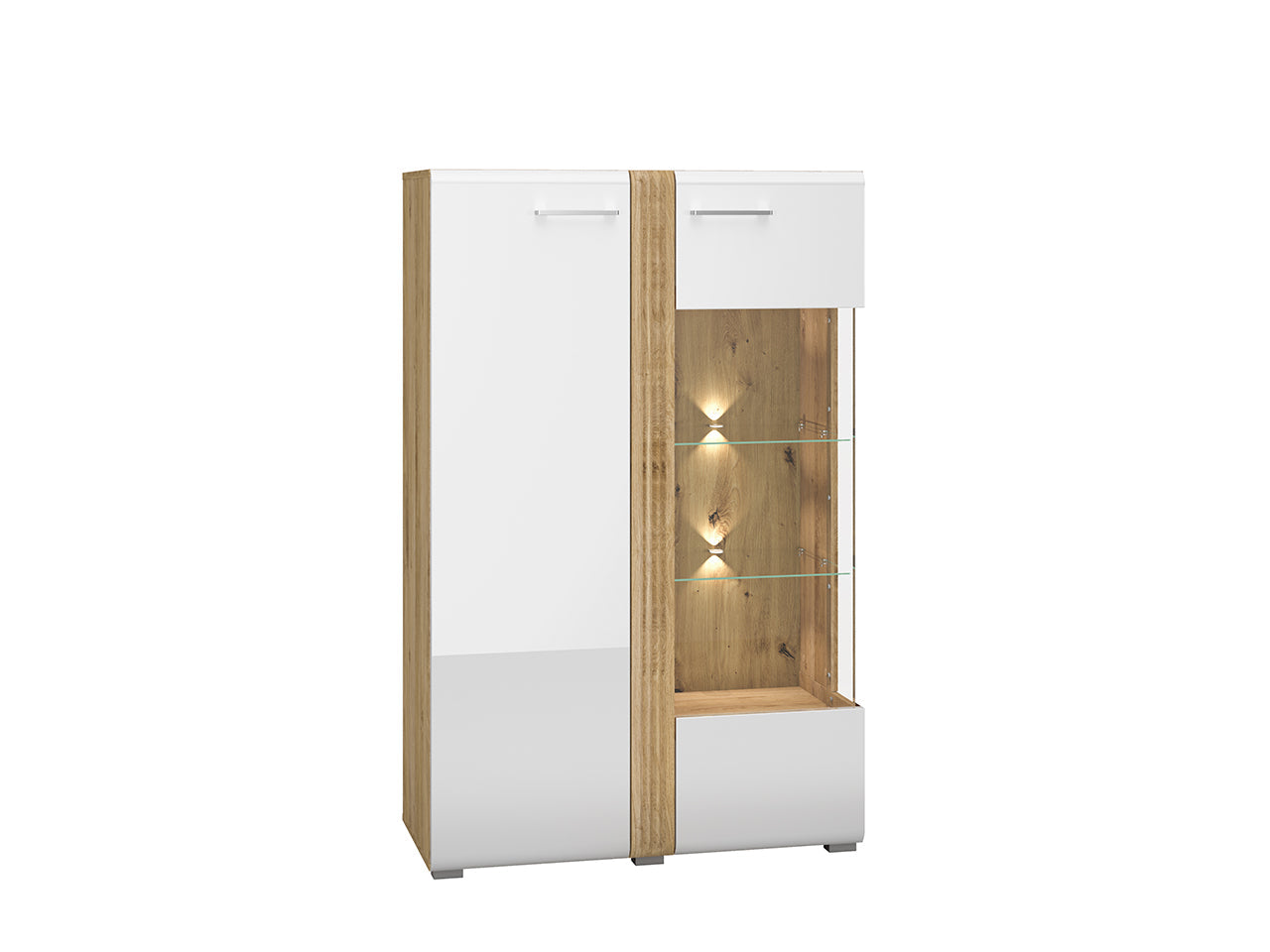 Vitrine Basse en Chêne Castello & Blanc Brillant – Élégance et Robustesse - Decora Home