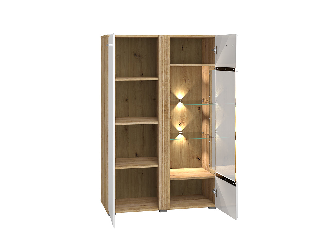 Vitrine Basse en Chêne Castello & Blanc Brillant – Élégance et Robustesse - Decora Home