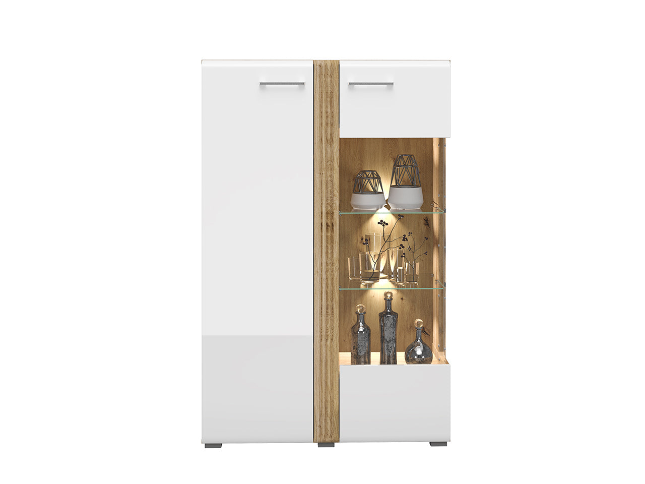 Vitrine Basse en Chêne Castello & Blanc Brillant – Élégance et Robustesse - Decora Home