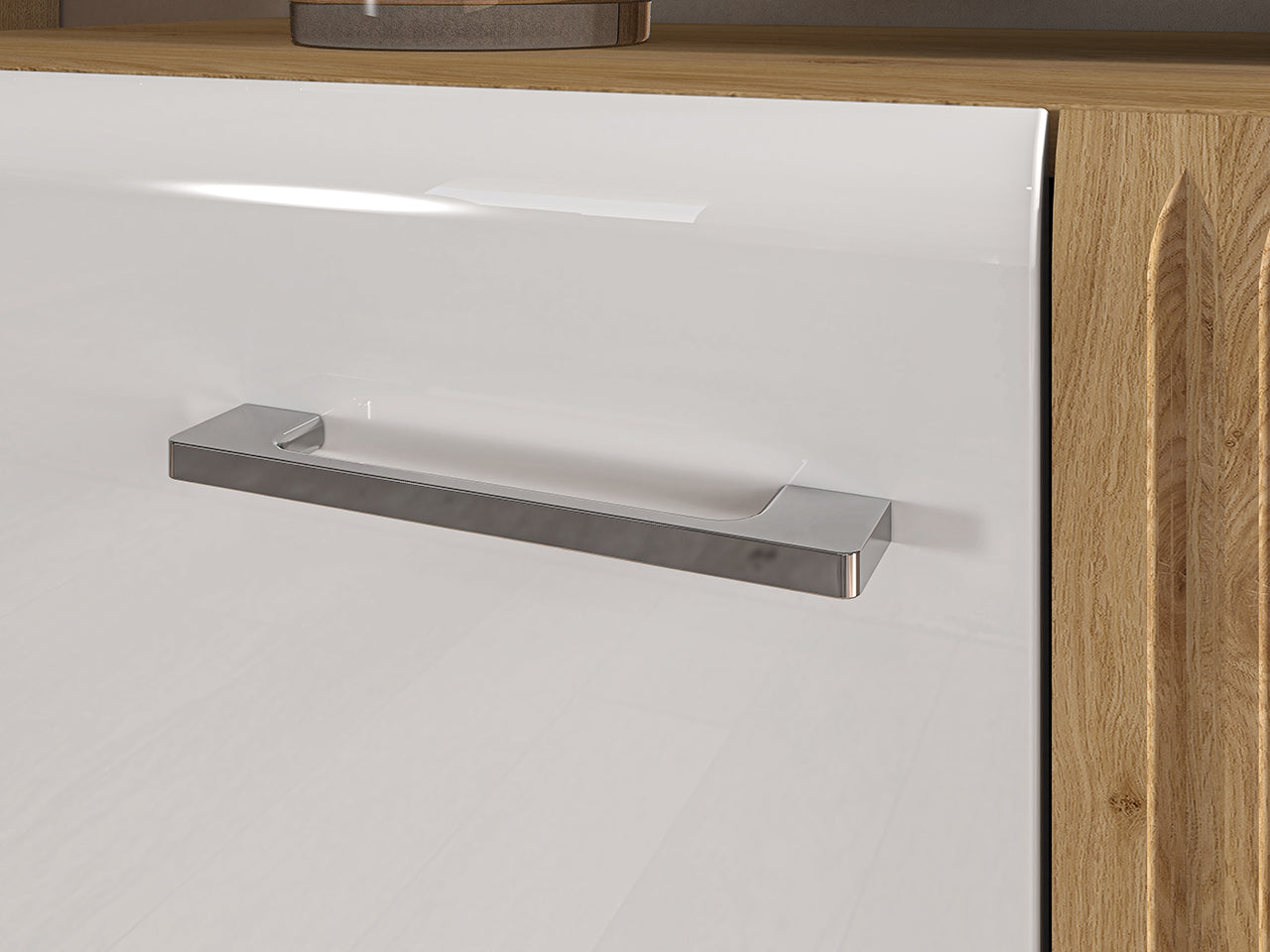 Vitrine Basse en Chêne Castello & Blanc Brillant – Élégance et Robustesse - Decora Home