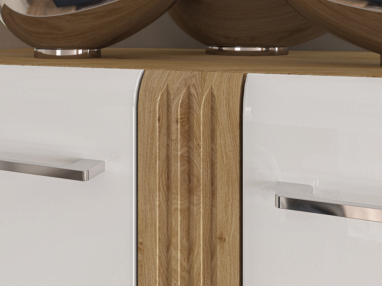 Vitrine Basse en Chêne Castello & Blanc Brillant – Élégance et Robustesse - Decora Home