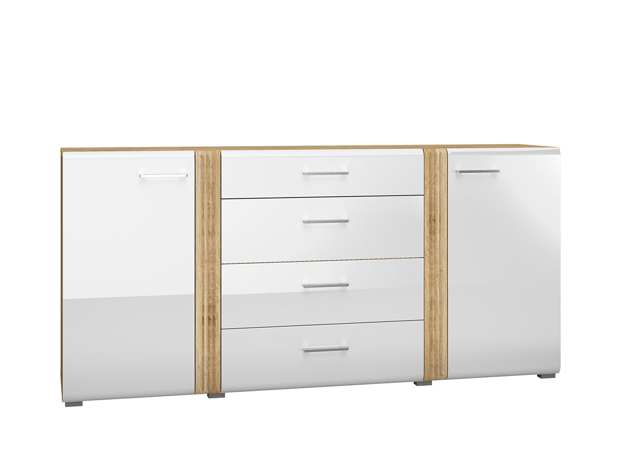 Commode, Buffet, Buffet Chêne Castello & Blanc Brillant – Élégance et Rangement au Quotidien - Decora Home