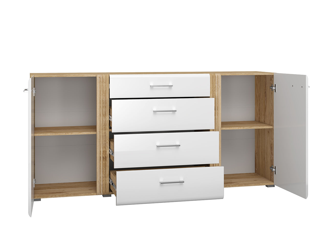 Commode, Buffet, Buffet Chêne Castello & Blanc Brillant – Élégance et Rangement au Quotidien - Decora Home