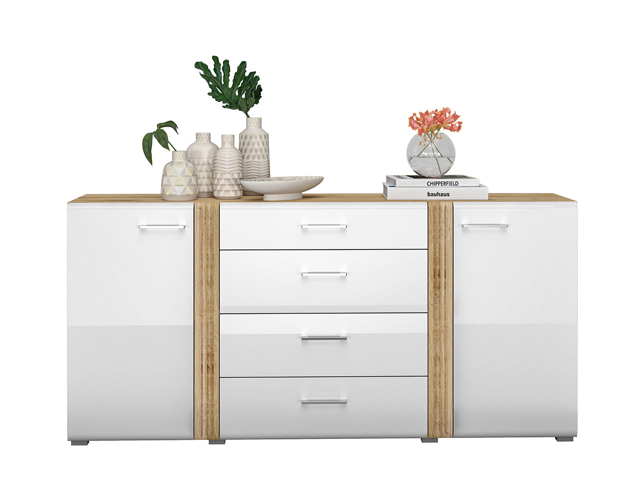 Commode, Buffet, Buffet Chêne Castello & Blanc Brillant – Élégance et Rangement au Quotidien - Decora Home