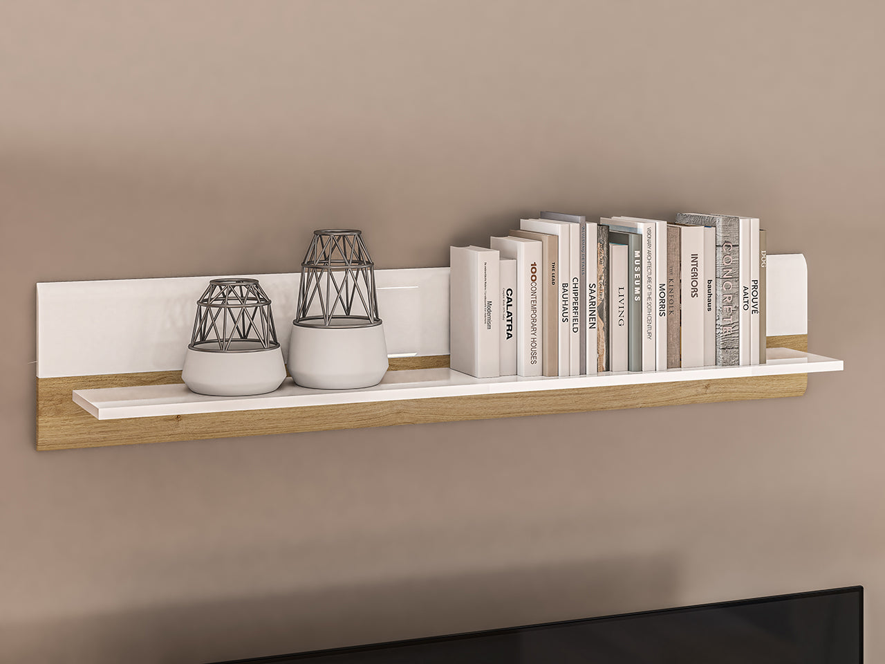 Étagère Murale Contemporaine en Chêne Castello et MDF Blanc Brillant|Offre Limitée|Decora Home