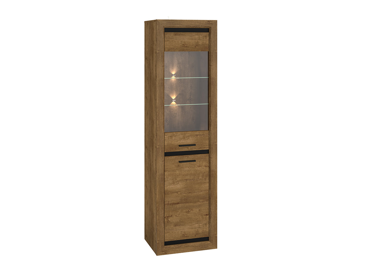 Vitrine Moderne en Chêne de Lefkas et Noir – Avec Éclairage LED (en option) et Fonction d’assemblage droite/gauche|Offre Spéciale|Decora Home
