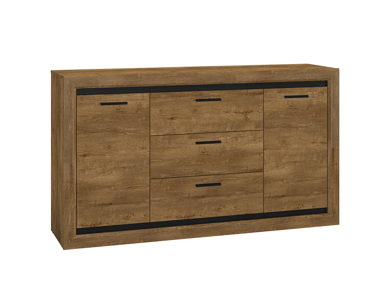 Buffet Chêne de Lefkas & Noir – 2 Tailles au Choix – Style Industriel avec Tiroirs à Extension Complète|Offre Spéciale|Decora Home