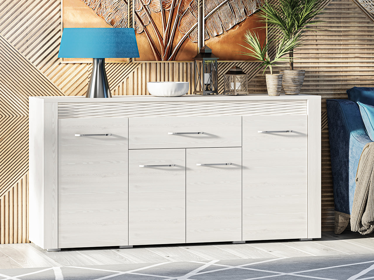 Buffet Moderne en Pin Enneigé avec Tiroirs Spacieux et Extension Complète   Rangement Pratique et Durable|Dernières pièces|Decora Home