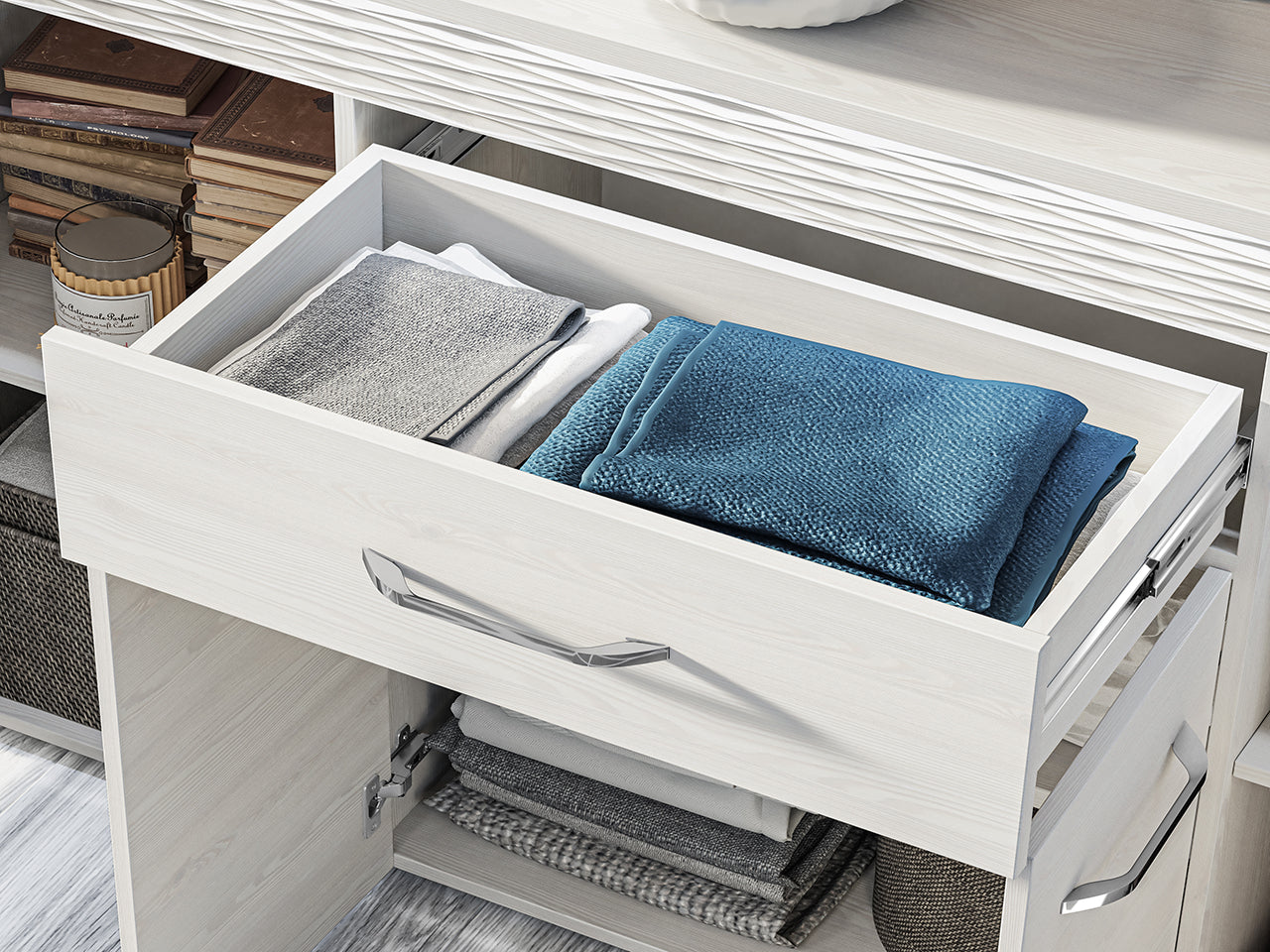 Commode, Buffet, Buffet Moderne en Pin Enneigé avec Tiroirs Spacieux et Extension Complète - Rangement Pratique et Durable - Decora Home