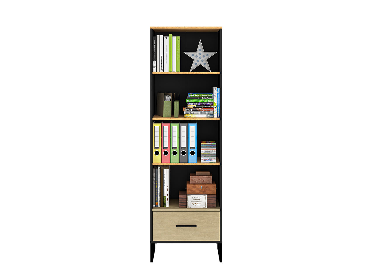 Étagère Haute en Chêne Artisan Or et Noir – Finition Acier Premium – 190 cm de Hauteur - Decora Home